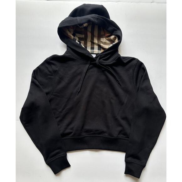 Burberry Talley Logo Checked Sweatshirt with Hoodie Black L 8084391 NWT $760 - Picture 6 of 16